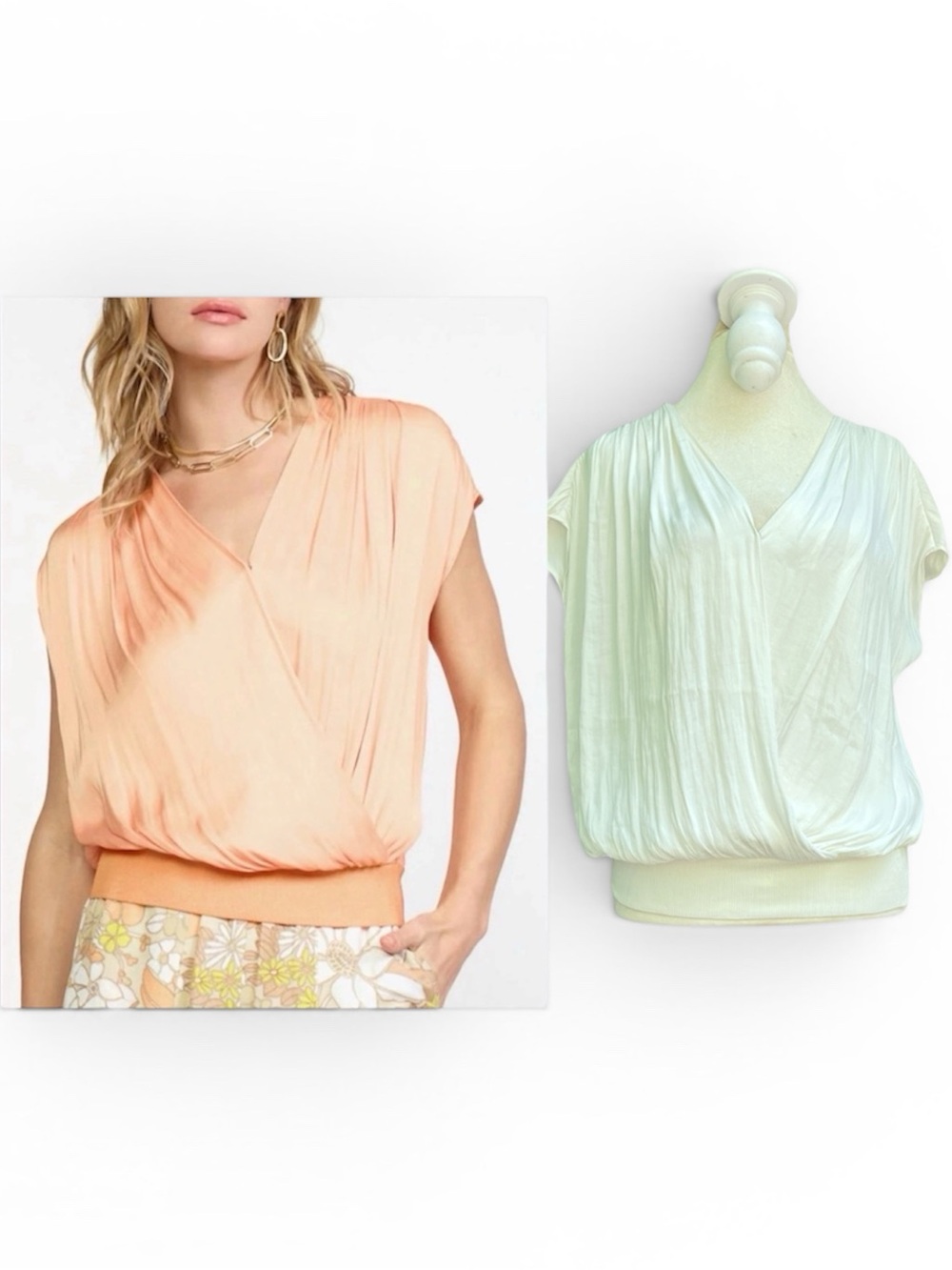Anthropologie Current Air Cap Sleeve Surplice Top in Off White Size Small